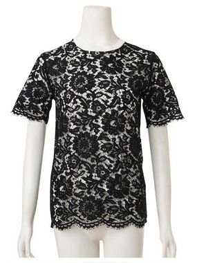 Valentino Black Lace Short-Sleeve Top